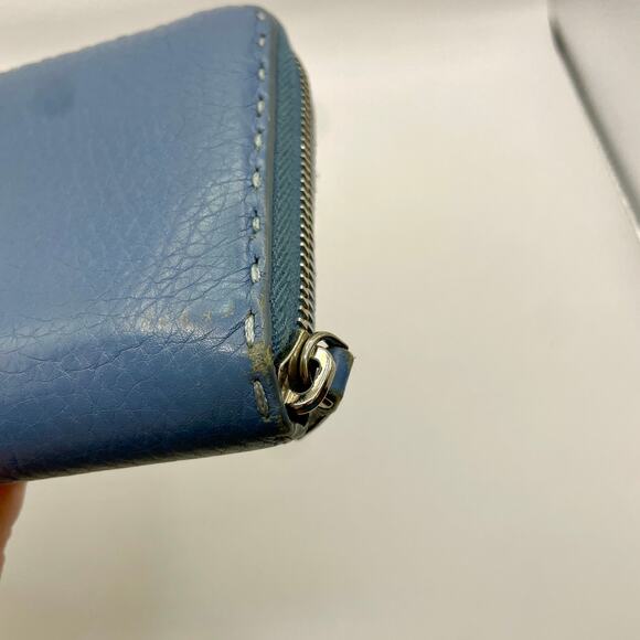 Fendi Romano Selleria Zip Around Wallet Continental Blue Calfskin Thick Stitches - Picture 9 of 15